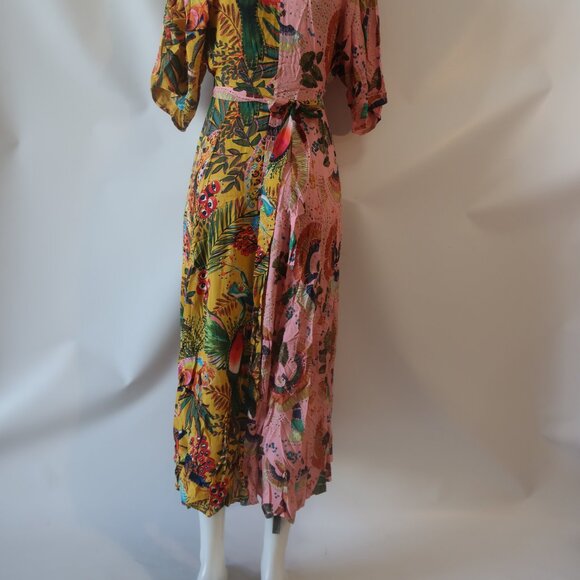 Womens Farm Rio Pink Multicolor (Item- 1) Birds in The Wild Wrap Maxi Dress S - Picture 14 of 16
